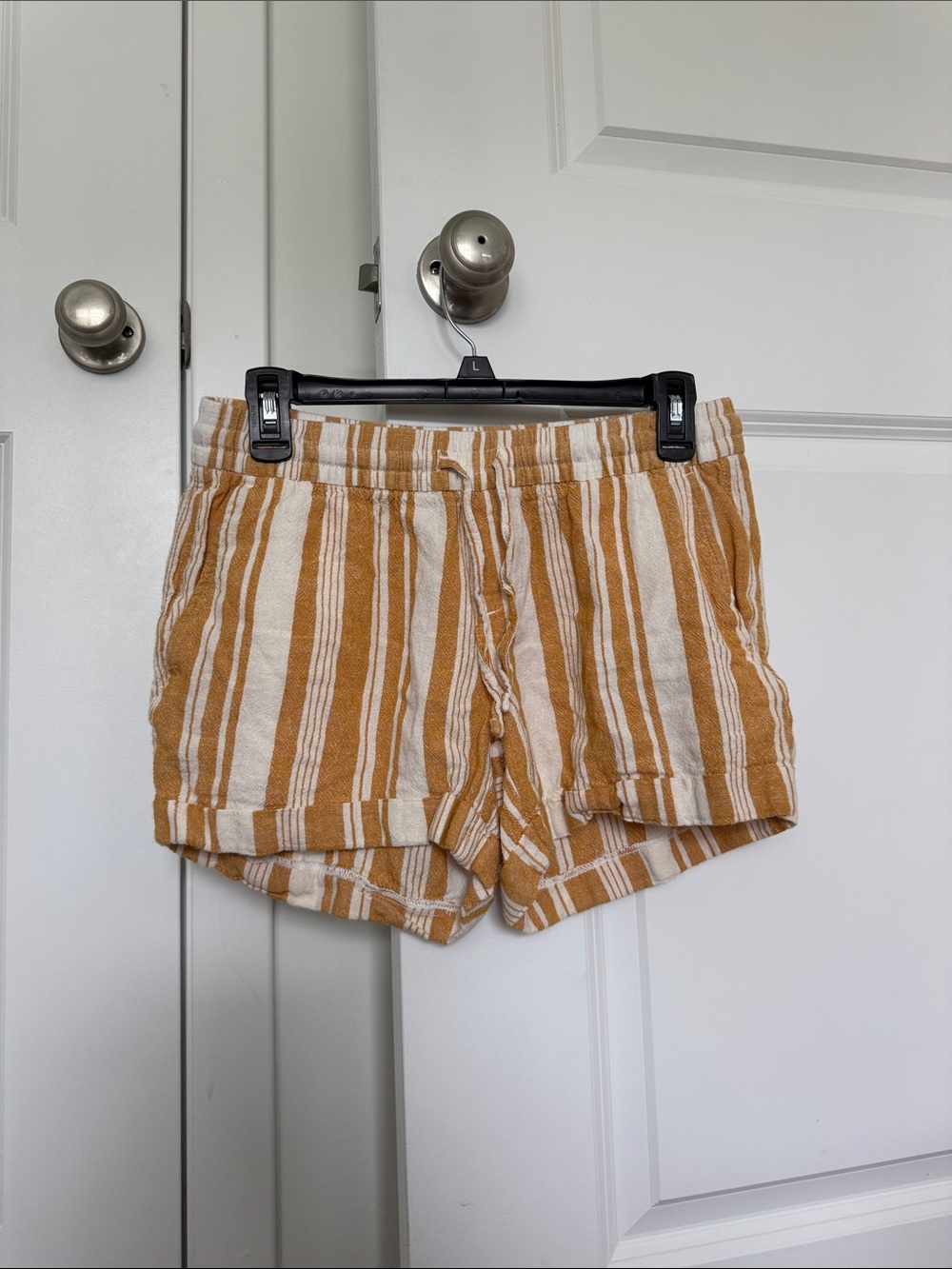 Old Navy Mustard and Cream Striped Roll-Hem shorts